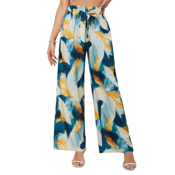 Valcatch Women Wide Leg Pants High Waisted Palazzo Pants Beach Work Casual Flowy Tie Knot Trousers with Pockets