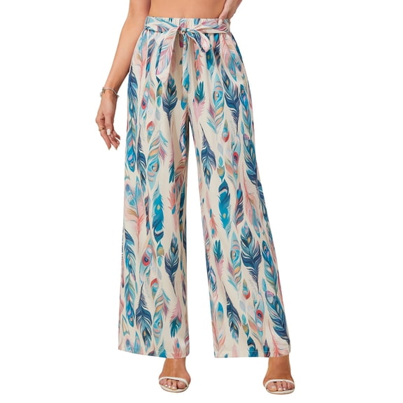 Valcatch Women Wide Leg Pants High Waisted Palazzo Pants Beach Work Casual Flowy Tie Knot Trousers with Pockets