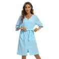 Valcatch Women Zipper Robe Half Sleeve Housecoat Waffle Knit Cotton Bathrobes Short Nightgown