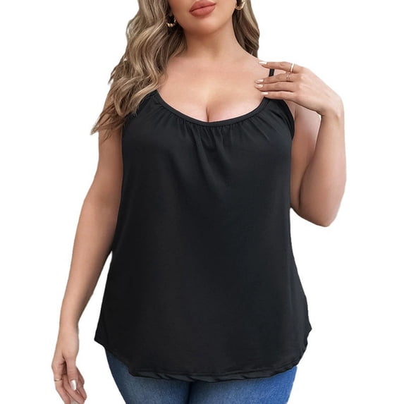 Valcatch Women's Cami Top with Built in Bra Cup Casual Loose Flowy Swing Pleated Tank Top with Adjustable Strap Tunic Blouses