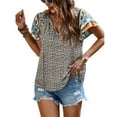 thumbnail image 1 of Valcatch Women's Casual Floral Print V Neck Ruffle Short Sleeve Summer Shirts Tops Loose Blouses, 1 of 6