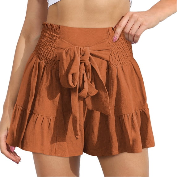 Valcatch Women's Casual Wide Leg Shorts High Waisted Elastic Tie Knot Ruffle Shorts