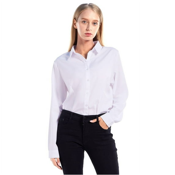 Valcatch Women's Classic-Fit Long-Sleeve Button Shirt Work Office Top Regular & Plus Size, White