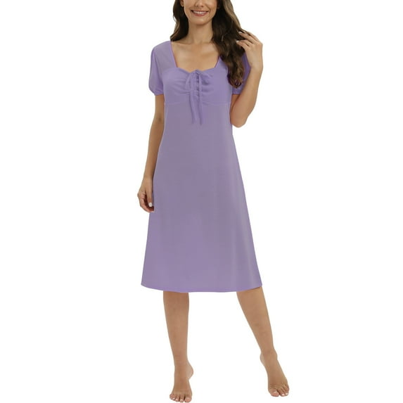 Valcatch Women's Nightgowns Square Neck Short Sleeve Sleep Shirt Loose Comfy Pajamas