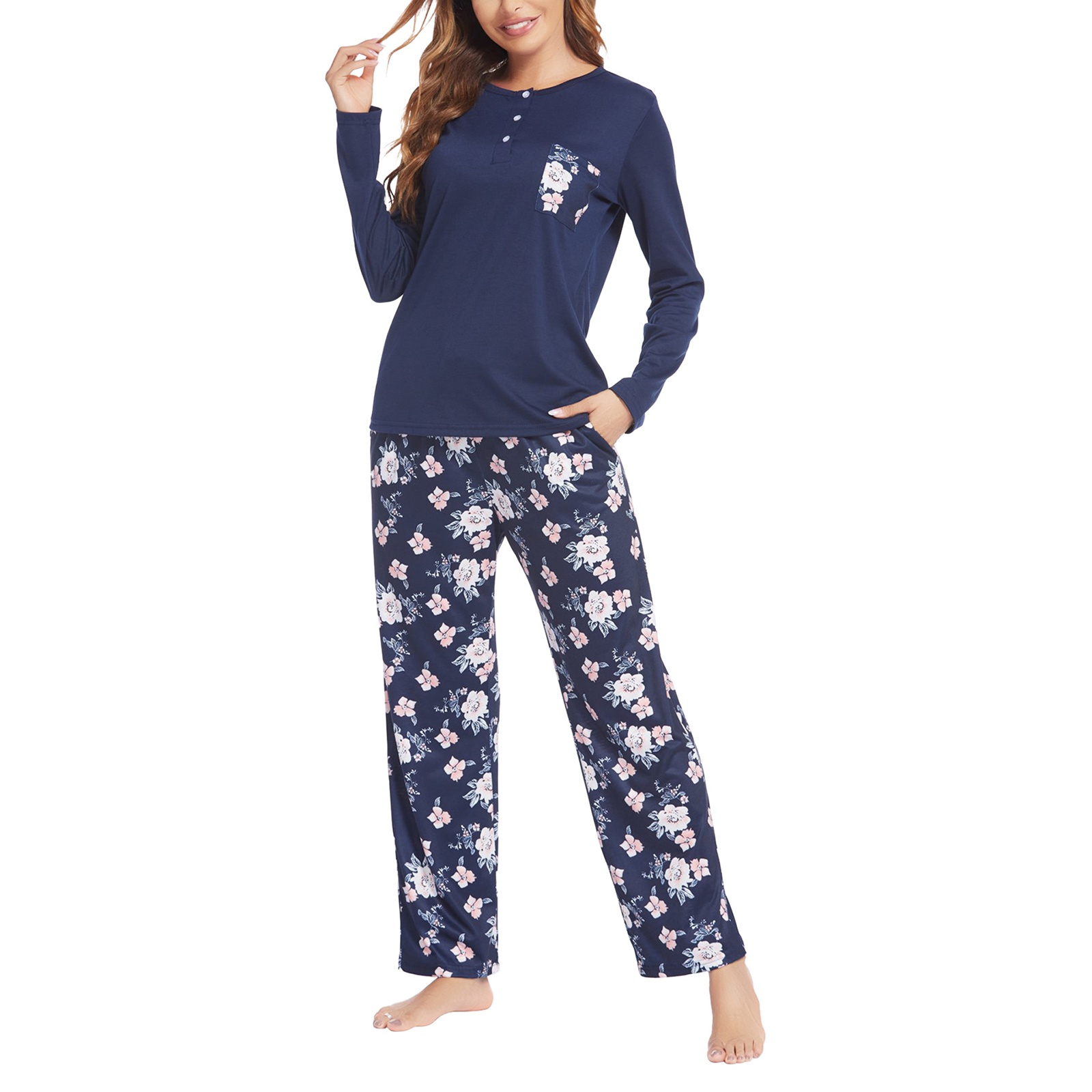 New Autumn Women's Pajama Set, Elegant Long-sleeved Shirt and Elastic Waist Pants