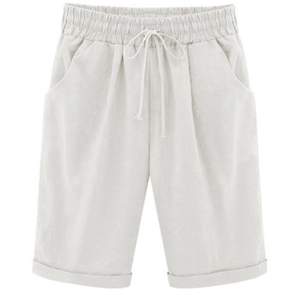 Valcatch Women's Plus Size Loose Cotton Casual Knee-Length Capri Pants, Solid Color, High Waist Drawstring Pants with Pockets