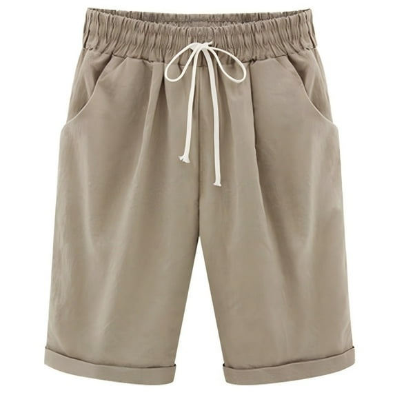 Valcatch Women's Plus Size Loose Cotton Casual Knee-Length Capri Pants, Solid Color, High Waist Drawstring Pants with Pockets