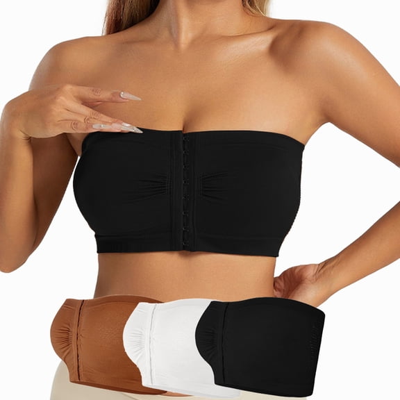 Valcatch Women's Plus Size Strapless Front Closure Bandeau Bra Seamless Wireless Bralette Tube Top