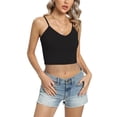 thumbnail image 1 of Valcatch Women's Rhinestone Fringe Spaghetti Strap V Neck Ribbed Crop Tank Tops, 1 of 6