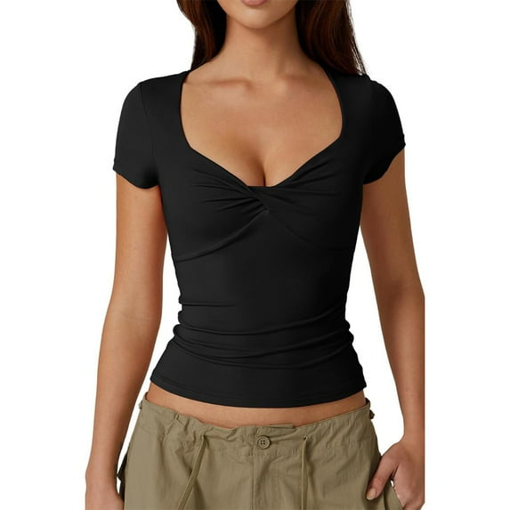 Valcatch Women's Short Sleeve T Shirts Casual Summer Basic V Neck Slim Fit Knot Tee Shirt Tops
