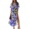 thumbnail image 1 of Valcatch Womens Casual Short Sleeve Boho Floral Printed V Neck Long Dress Side Slit Cocktail Party Maxi Wedding Dresses S-XXL, 1 of 7