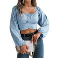 thumbnail image 1 of Valcatch Womens Elegant Off The Shoulder Puff Sleeve Blouse Summer Chiffon Slim Fit Party Crop Top, 1 of 7