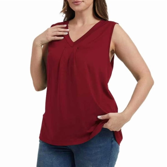 Valcatch Womens Plus Size Tops Summer Sleeveless V Neck Casual Loose Tunic Blouses Office Work Shirts