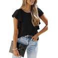 thumbnail image 1 of Valcatch Womens Ruffle Short Sleeve Shirts Casual CrewNeck Knit Ribbed Tops, 1 of 5
