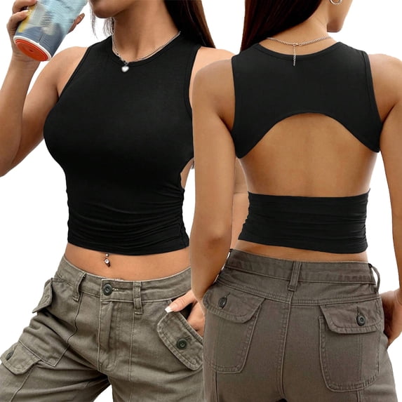 Valcatch Womens Summer Backless Tank Top High Neck Sleeveless Going Out Slim Sexy Y2K Tank Tops Outifts 2024