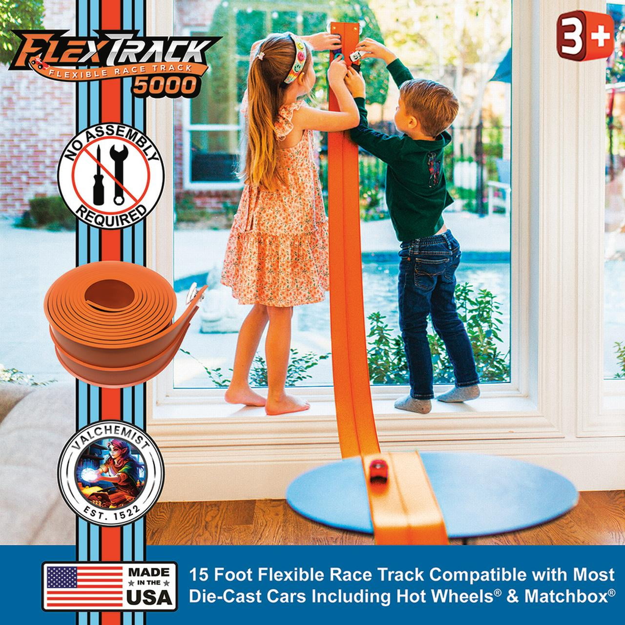 Valchemist Flexible Orange Toy Car Track, 15 Feet Long