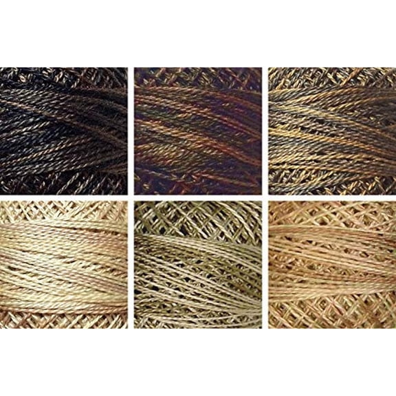 Valdani Perle Cotton Size 12 Embroidery Thread ''Essential Neutrals Kim Diehl'' Sampler Set - 6 Variegated Colors, 109 Yards Each