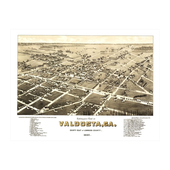 Valdosta Art, 1885 Vintage Map of Valdosta Georgia, GA History Wall Decor Gift, Old Valdosta Map - 36" x 24" Unframed Print