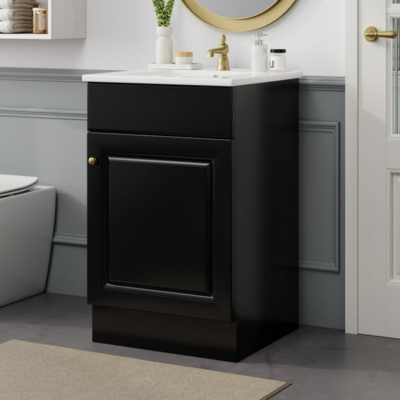 Vale Modern 20" Bathroom Vanity Cabinet with Ceramic Sink and Soft Closing Door,Black