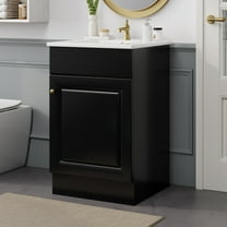 Vale Modern 20" Bathroom Vanity Cabinet with Ceramic Sink and Soft Closing Door,Black