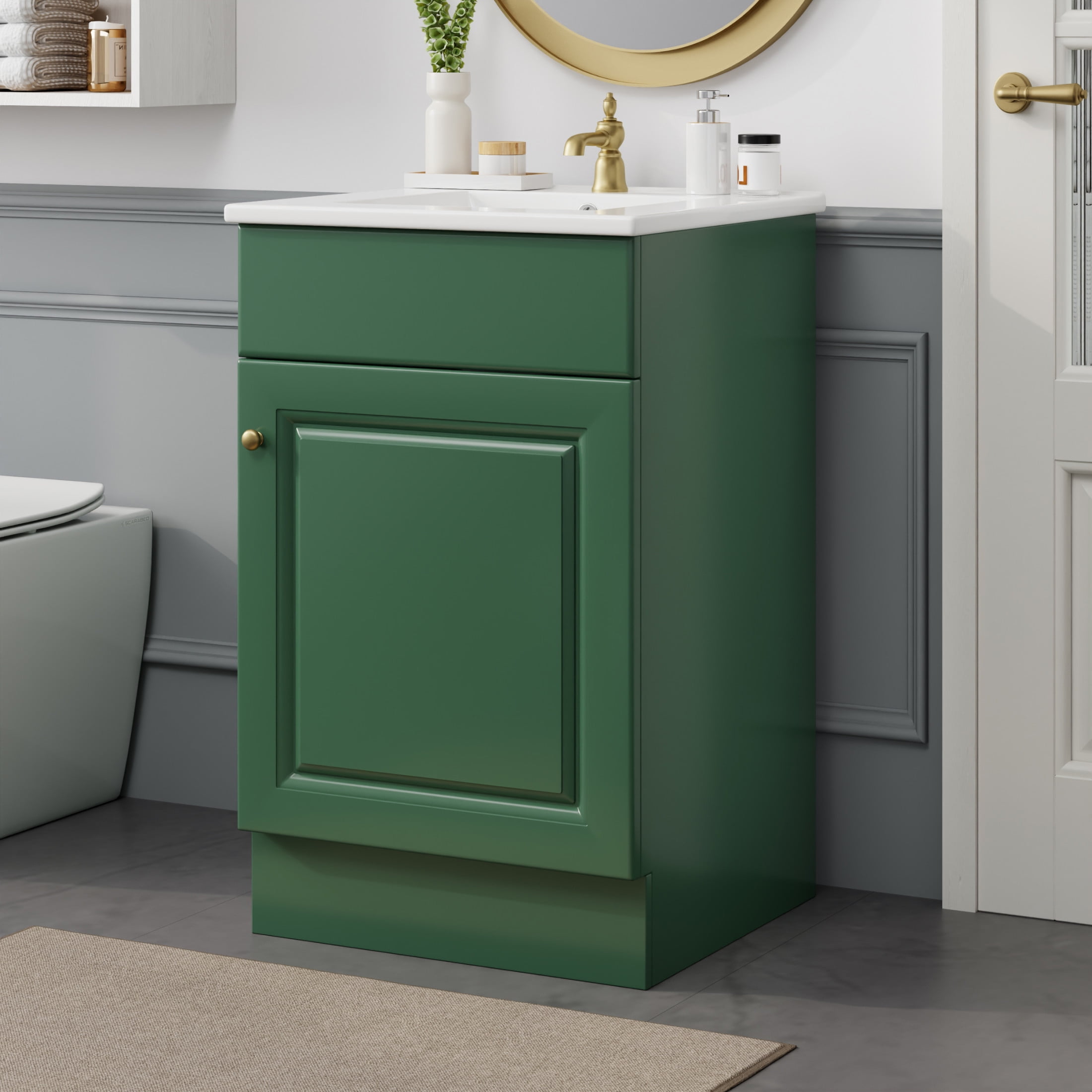 Green MDF Freestanding Bathroom Vanity with Ceramic Sink