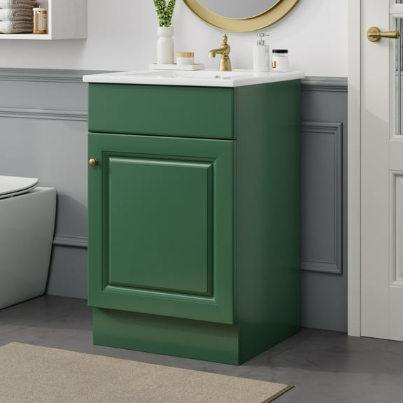 Vale Modern 20" Bathroom Vanity Cabinet with Ceramic Sink, Soft Closing Door, Adjustable Shelf, Green