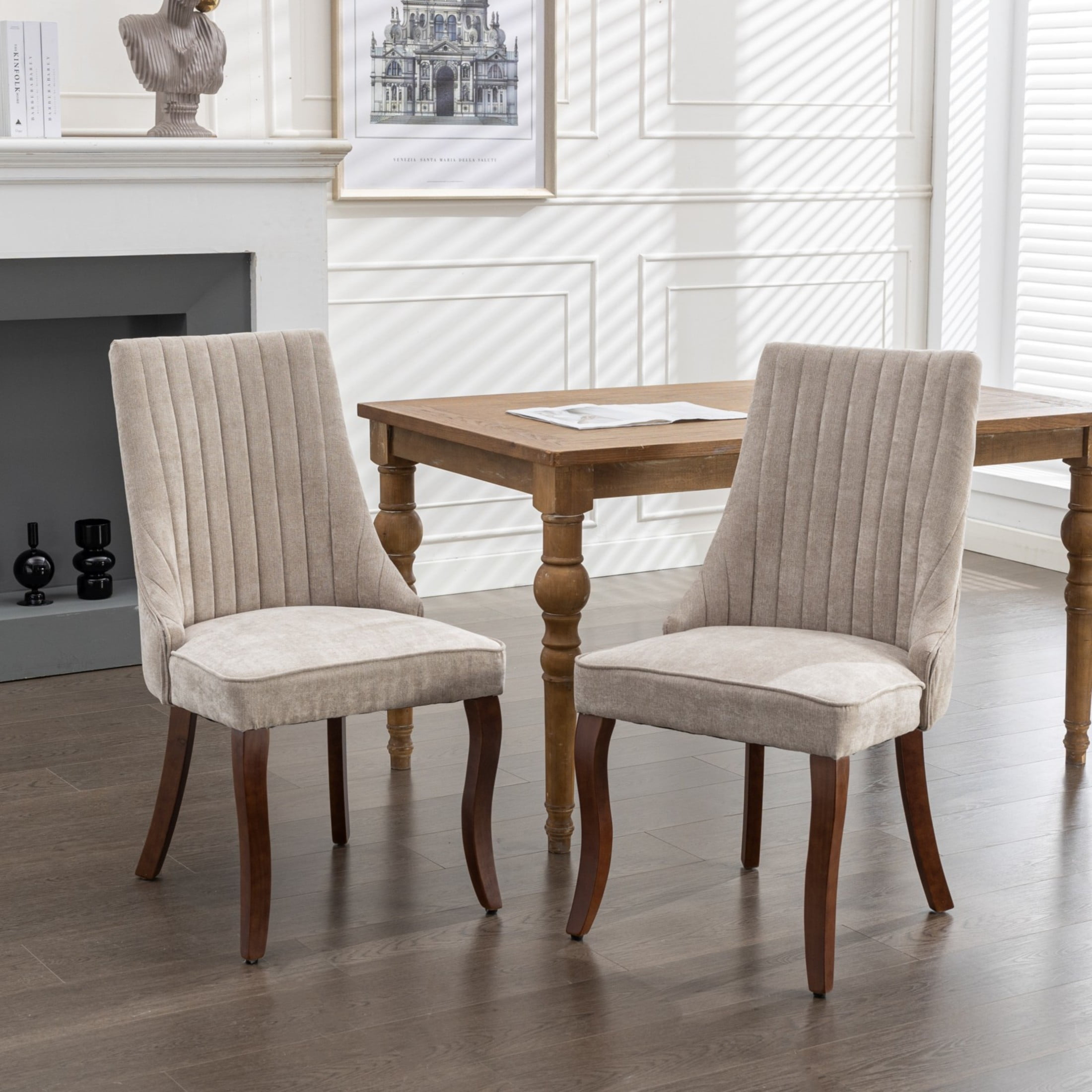 Noble House Vale Modern Upholstered Velvet Dining Chairs, Solid Wood Legs, Black, Set of 2