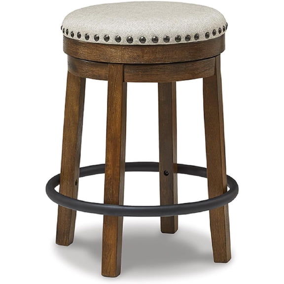 Valebeck Upholstered Swivel Stool, Cushioned Seat, Woven Fabric Upholstery, Wood, 24" H, Brown & Black