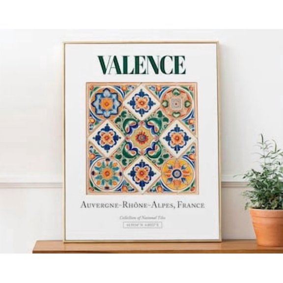Valence France Traditional Tile Pattern Kitchen Wall Art Poster Home Decor Office Wall Art