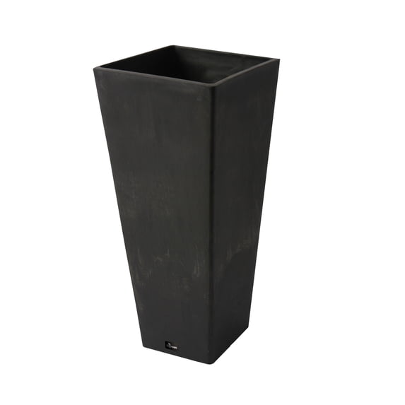 Valencia 10.5"x24"H Square Planter with Water Tray, Black