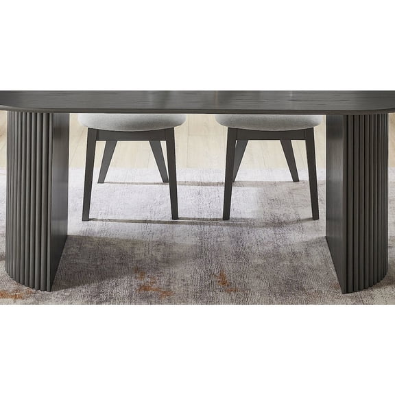 Valencia 80" Oval Gray Oak Wood Finish Dining Table w/Dual Pedestal Base-Seats 6