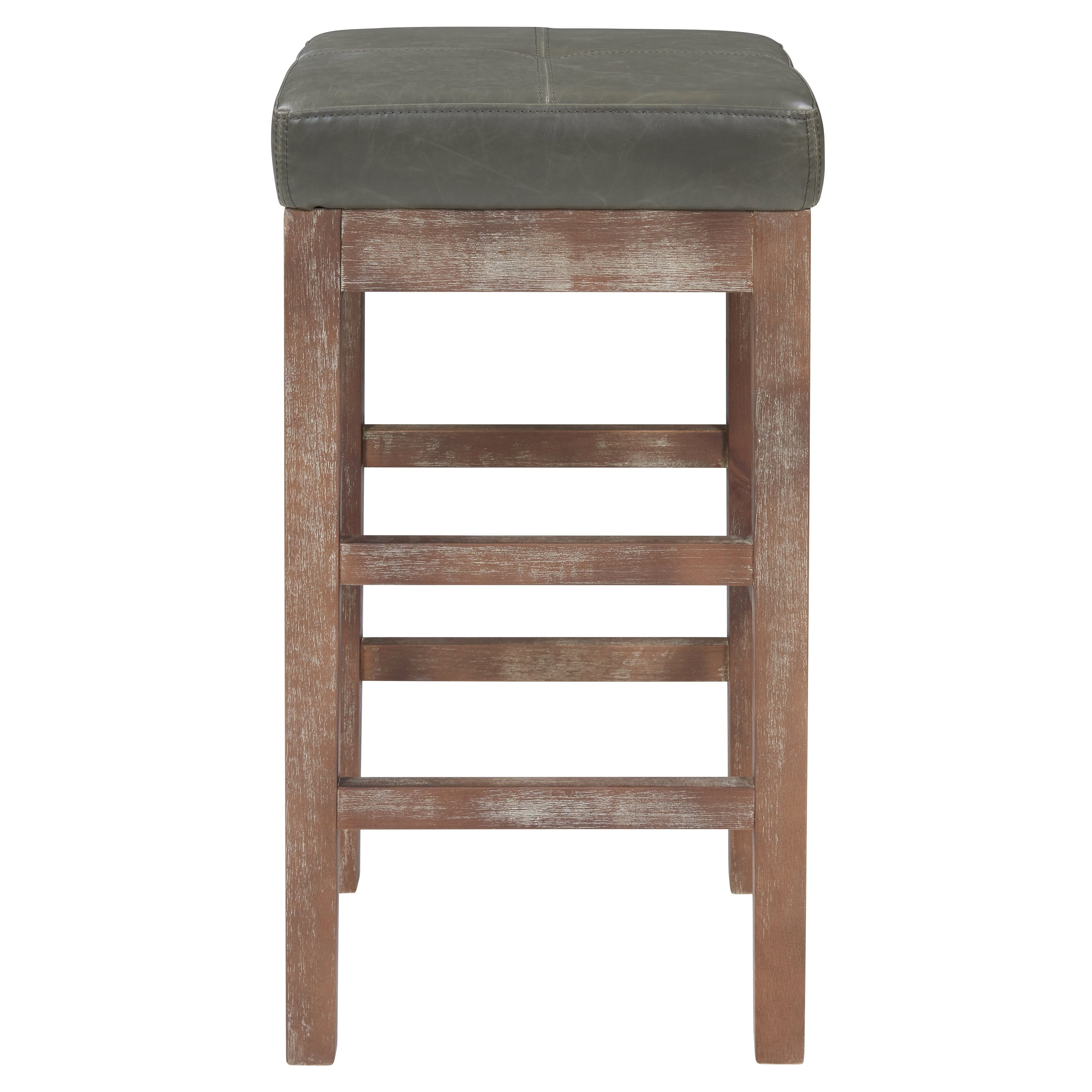 Vintage Gray Adjustable Backless Leather & Wood Counter Stool
