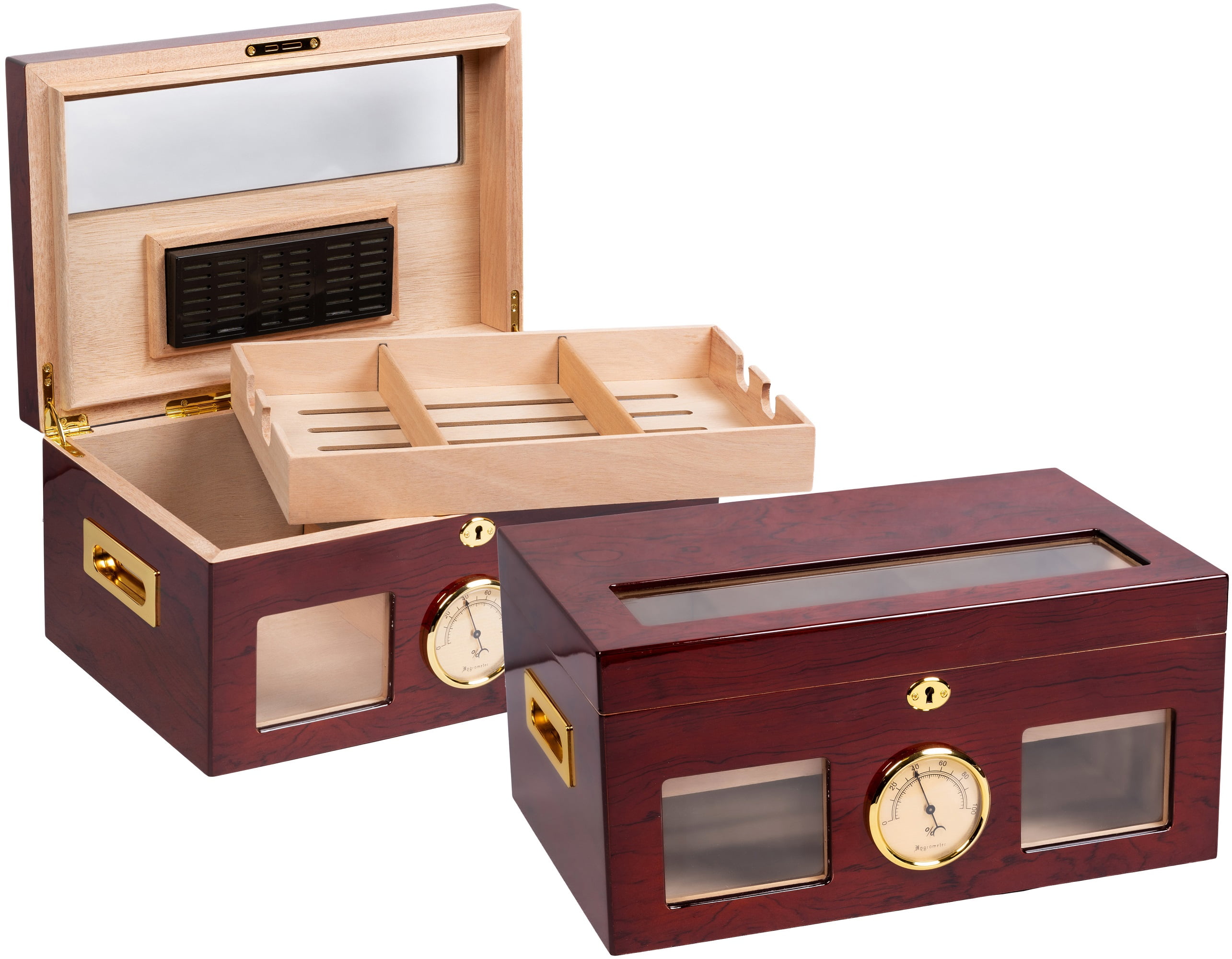 Valencia Desktop Cigar Humidor - High Gloss Golden Cherry Finish - Capacity: 120