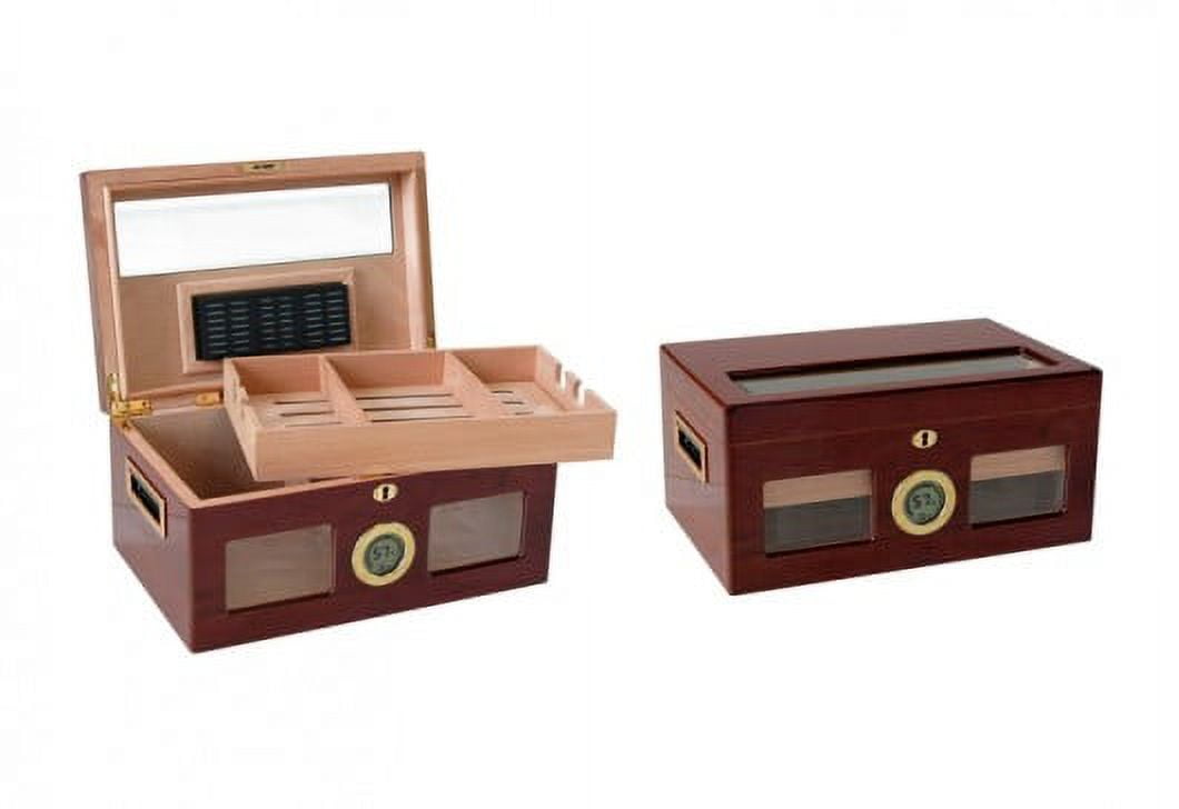 Valencia Desktop Cigar Humidor w/ Digital Hygrometer - High Gloss Golden Cherry Finish - Capacity: 120