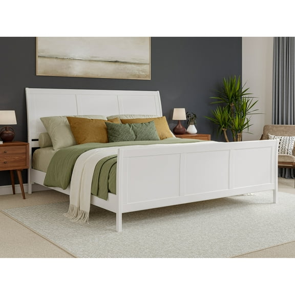 Valencia King Wood Low Profile Platform Bed w/ Matching Footboard in White