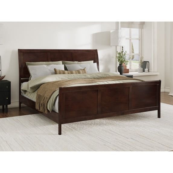 Valencia King Low Profile Wood Platform Bed with Matching Footboard in Walnut