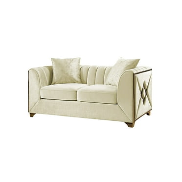 Valencia Modern Style Loveseat in Gold Finish Made with Wood in Cream Color