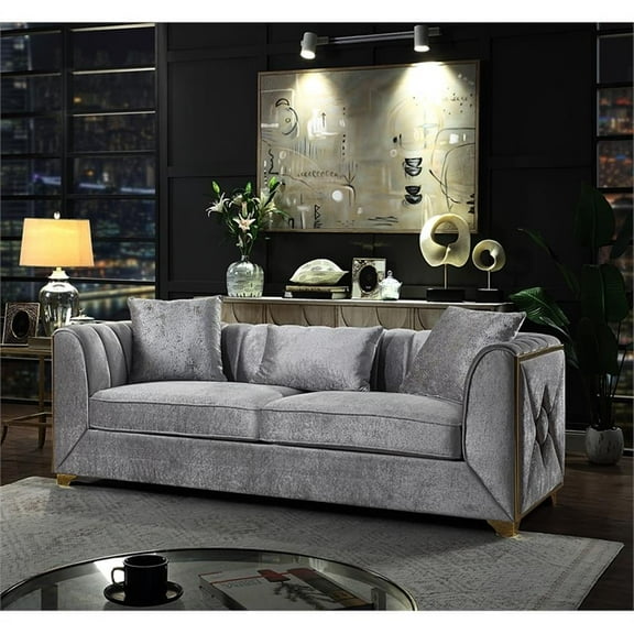 Valencia Modern Style Sofa in Gold Finish Made with Wood in Silver Color