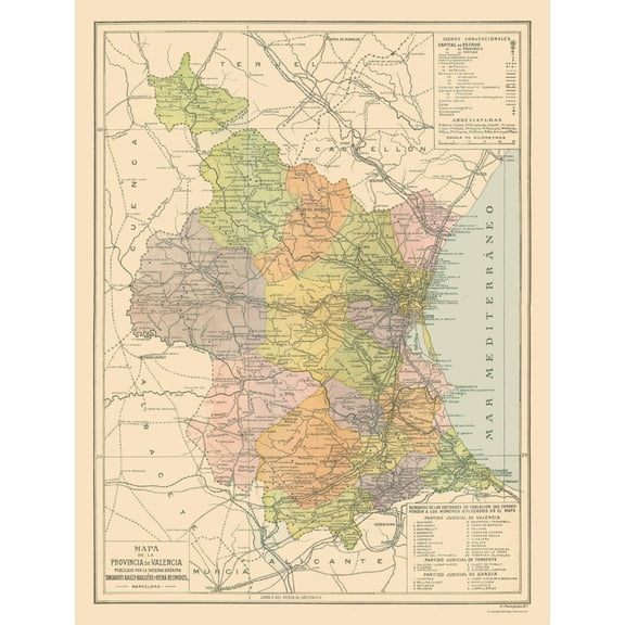 Historic Map - Valencia Province Spain - Pompido 1913 - 23 x 30.23 - Vintage Wall Art