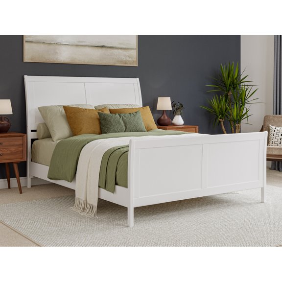 Valencia Queen Low Profile Wood Platform Bed with Matching Footboard in White