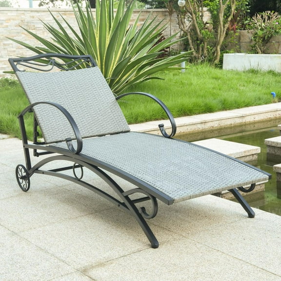 International Caravan Valencia Resin Wicker/ Steel Multi-position Chaise Lounge, Grey
