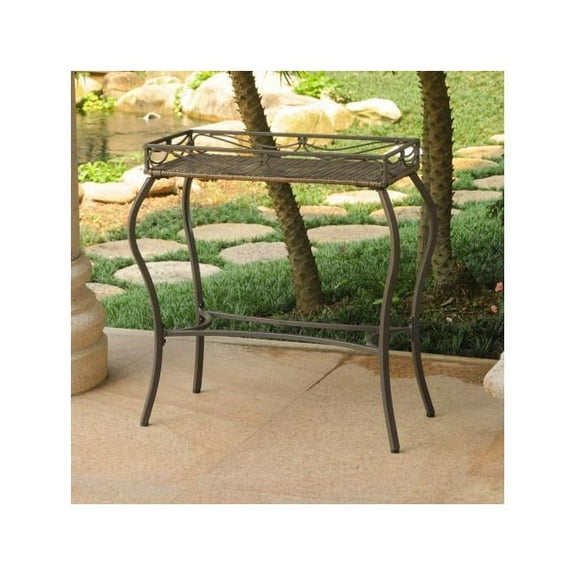 Valencia Resin Wicker & Steel Rectangular Plant Table, Antique Brown