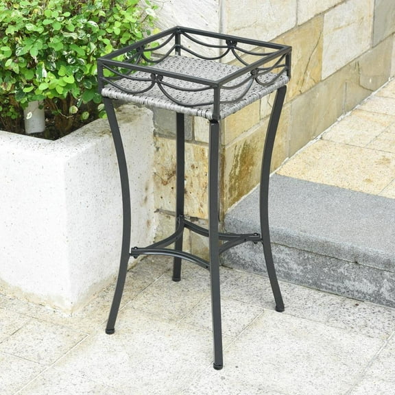 Valencia Resin Wicker/ Steel Square Plant Stand - Grey