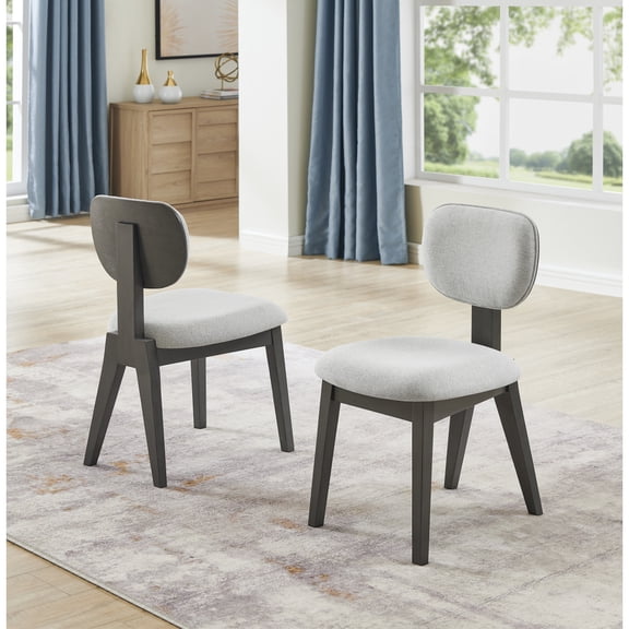 Valencia Set of 2 Light Gray Fabric Upholstered Dining Chairs with Gray Wood Frame  Comfortable Contemporary Seating