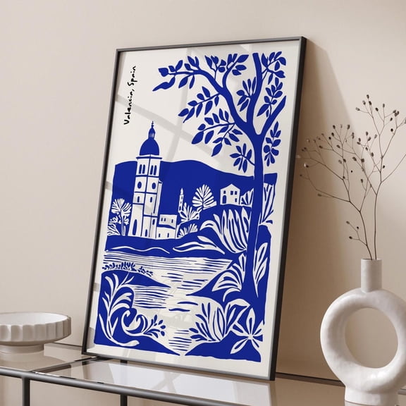 Valencia Spain Art Blue Scenic Landscape, Stretched Canvas 16x20in