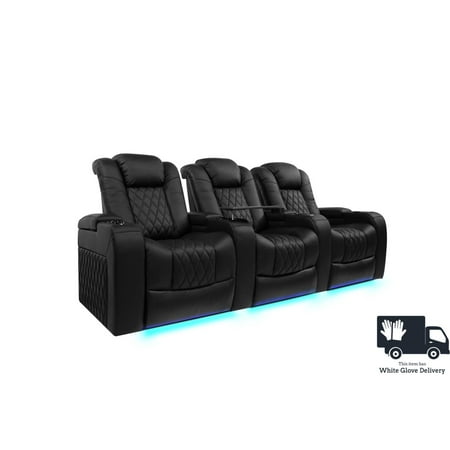 Valencia Theater Seating - Valencia Tuscany Row of 3 Premium Top Grain 11000 Nappa Leather Home Theater Seating - Midnight Black
