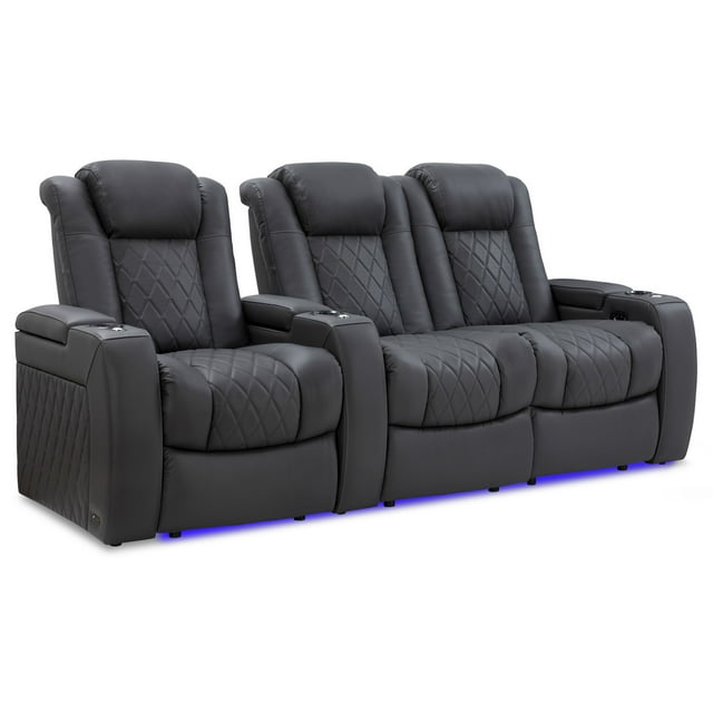Valencia Tuscany Home Theater Seating | Premium Top Grain Italian Nappa 11000 Leather, Power Reclining, Power Lumbar Support, Power Headrest (Row of 3 Loveseat Right, Charcoal Grey)