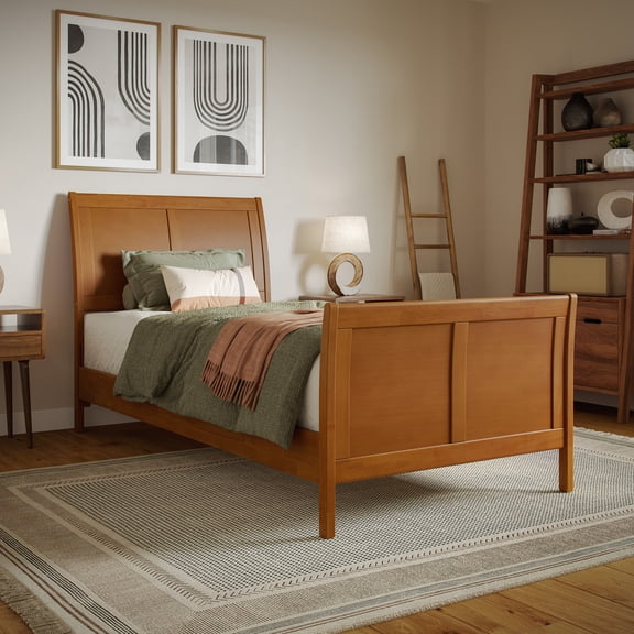 Valencia Twin XL Low Profile Platform Bed w/Matching Footboard in Light Toffee