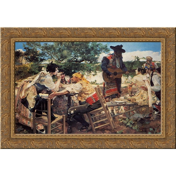 Valencian Scene 24x18 Gold Ornate Wood Framed Canvas Art by Sorolla y Bastida, Joaquin