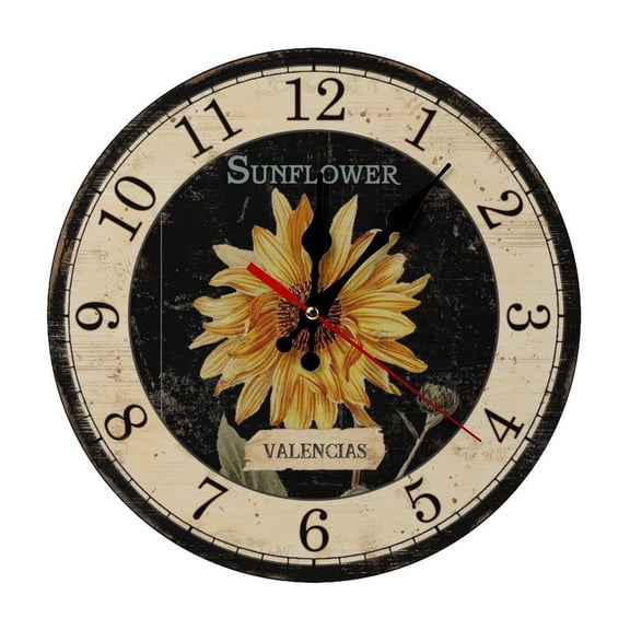 Valencias Sunflower 5mm Thick Solid Wood Wall Clock, Quiet Quartz Movement Easy Install Hanging Clock